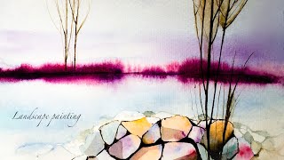 learning how to draw stones in a beautiful watercolor landscape [upl. by Inatsed]