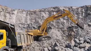 Komatsu Excavator PC210 Quarry operation  Rock Loading on tipper [upl. by Coriss]