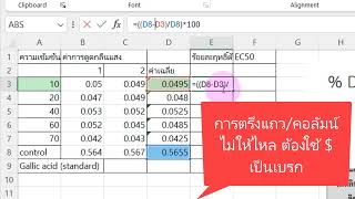 การคำนวณฤทธิ์การต้านอนุมูลอิสระจากวิธี DPPH assay การหาค่า  DPPH scavengin และ EC50 ด้วย Excel [upl. by Kuster]