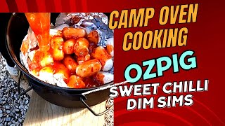 Camp oven cooking  Sweet chilli Dim Sims on the Ozpig [upl. by Dazhehs]