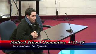 Milford School Committee Meeting  April 11th 2019 [upl. by Erialcyram454]