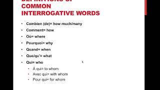 Interrogative Words French [upl. by Licha]