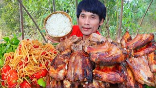 ซี่โครงหมูย่างส้มตำแกล้มผักสดแซ่บคักอีหลีครับพี่น้องMUKBANG EATING SHOWโก้อีสานพาแดก [upl. by Hercule244]