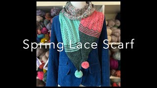 How to Knit Spring Lace Scarf Stitch Tutorial Knitting m1R m1L skpo k2tog [upl. by Kalk528]