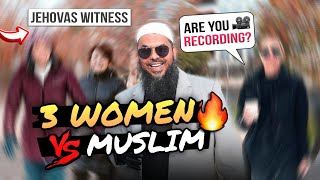 🤯🔥 3 Jehovas Witness vs 1 Shaykh‼️Caught on Tape RUNS AWAY christian muslim [upl. by Adlesirg]