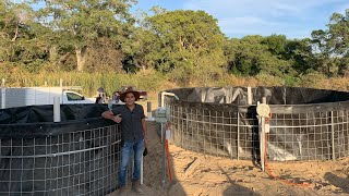 Estanques listos para la crianza de mojarras  Colocación paso a paso de la GEOMEMBRANA [upl. by Gildea]