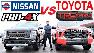 2023 Nissan Titan PRO4X VS 2023 Toyota Tundra TRD Pro Which Japanese Pickup Is Best [upl. by Aylward]