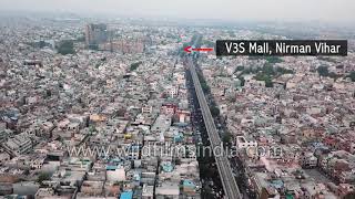 Crowded Delhi Laxmi Nagar Nirman Vihar V3S Mall Scope Minar in aerial view [upl. by Thacker]