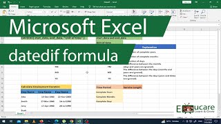 Excel DATEDIF Function  How to calculate employee service length  excel tutorial [upl. by Ruskin]