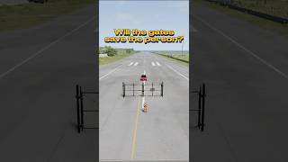 Will the gates stop the Tesla at top speed 🔥 BeamNG beamngdrive tesla ragdoll crash [upl. by Nonnahsed]