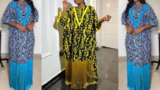 How To Cut And Sew A BUBU KAFTAN Dress with a Stylish Neckline and Fringe [upl. by Laundes]