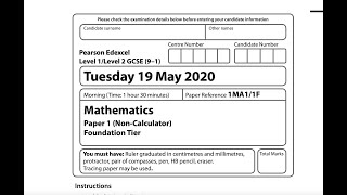 GCSE Non Calculator Maths Walk Through 2020 Edexcel Foundation Tier Paper [upl. by Ennaimaj]