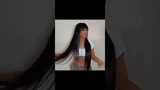 Straight Human Hair Wigs With Bangs Full Machine Made Wig Chea [upl. by Nerua]