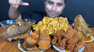 EATING MUTTON FATT CURRY MASALA CHICKEN CURRY FISH CURRY amp CHILLI  MUTTON FATT EATING CHALLENGE [upl. by Nivk]