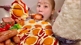 ASMR Fried Egg Spam Sausage【Mukbang Eating Sounds】【English subtitles】 [upl. by Yhtomit]