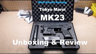 Tokyo Marui Airsoft Gas Pistol MK23 Unboxing and Review [upl. by Laven46]