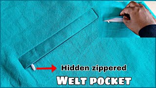 How to sew a zippered covered Welt pocket  sew a invisible zipper Welt pocket very easy method [upl. by Mutat293]