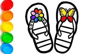 Coloring Sandals Flower and Butterfly with Glitter  Mewarnai Gambar Anak painting coloring kids [upl. by Demodena]