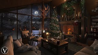 Cozy Christmas Cabin  Winter Night Ambience  Log Fireplace Snowstorm amp Blizzard Sounds [upl. by Nilreb]