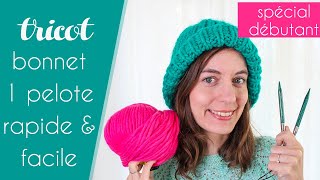 Tuto bonnet rapide au tricot avec 1 seule pelote  Bonnet Wow par Alice Gerfault [upl. by Sualkcin]