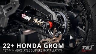 How to install Universal MiniBike Axle Sliders 2022 Honda Grom by TST Industries [upl. by Rodenhouse]