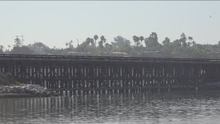 Crews begin work on new railroad track over Batiquitos Lagoon [upl. by Nabetse]