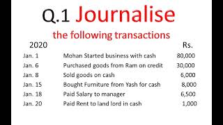 1 Journal Entries Numerical Journalise the following transactions  जर्नल प्रविष्टी कैसे करे [upl. by Torrin]