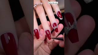 Wow beautiful Red ♥️ with silver nail polish art  nailart artist shorts trending ytstudio [upl. by Quintana]