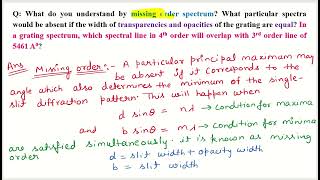 In a grating spectrum which spectral line in 4th order will overlap with 3rd order line of 5461 A0 [upl. by Acirfa837]