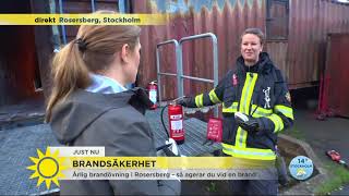 Så släcker du en brand med brandfilt och brandsläckare  Nyhetsmorgon TV4 [upl. by Ianaj]