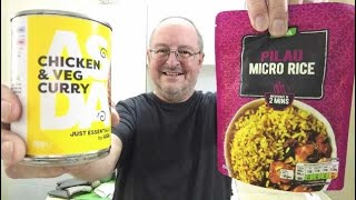 Asda Just Essentials Tinned Chicken amp Veg Curry And Asda Pilau Micro Rice  Budget Food Review [upl. by Harmony]