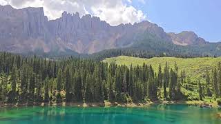 Relaxing music video Karersee Lago di Carezza Alpine lake in Dolomites South Tyrol Italy 🇮🇹 [upl. by Elraet]