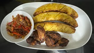 AIR FRIED PLANTAIN WITH CHICKEN WINGS AND PEPPER SAUCE [upl. by Sanderson946]