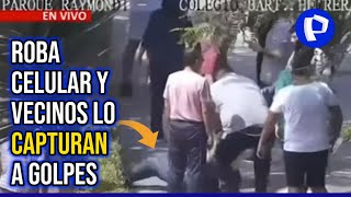 Los Olivos Vecinos capturan y golpean a delincuente que robó a menor de edad [upl. by Debbee]