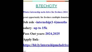 Winter internship mela drive for freshers 2024 youtubeshorts latestbtechjobs [upl. by Olimreh453]