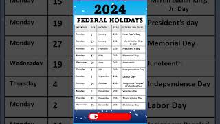 LIST OF FEDERAL HOLIDAYS 2024 IN THE US share like subscribe [upl. by Roel581]