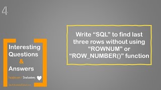 Oracle interesting questions  SQL to find the last three rows without using rownum and rownumber [upl. by Raual]