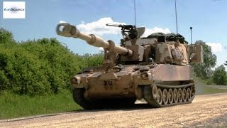 M109 Selfpropelled Howitzer Move and Set Up Firing Point [upl. by Grove]