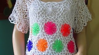 Crochet summer blouse with flower loom Part 1 of 2 for begginers [upl. by Odlonyer]