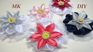 DIY Kanzashi Flowers Lace Scrunchy [upl. by Teplitz]