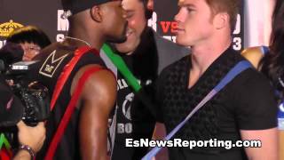 mayweather vs canelo 3 min faceoff  EsNews Boxing [upl. by Gauthier508]