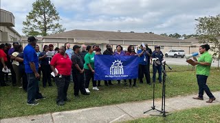 Food service workers speak out over poverty wages in Duval County schools [upl. by Ewall227]