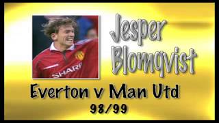 JESPER BLOMQVIST  Everton v Man Utd 9899  Retro Goal [upl. by Enitram]