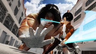 Ackarman Levi VS Attack Titan Eren with saber [upl. by Monafo87]