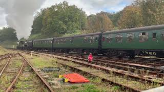 32424 “Beachy head” and 73083 “Camelot” departing Horsted Keynes with whistles [upl. by Meli]