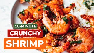 10Minute Lemon Garlic Shrimp Recipe  PanFried Crunchy ShellOn Shrimp [upl. by Garihc]