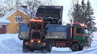 Ljungby L13 loading snow on Scania R142H V8 with highdump bucket [upl. by Court]