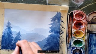 How to paint a simple landscape in watercolor [upl. by Rovaert]