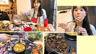 삼겹살 무한리필 돼지고기 마음껏 먹어도 11000원♡ 항정살 우삼겹 가브리살 껍데기 먹방🥓 Pork Belly サムギョプサル食べ放題 ENGJP SUB 이루리 [upl. by Ecurb]