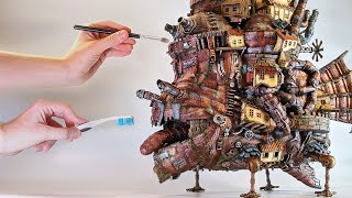 I made a Miniature HOWLS MOVING CASTLE out of junk  Ghibli Crafts [upl. by Naret643]